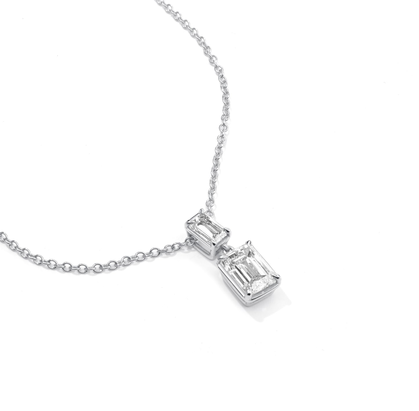 Double Emerald White Gold Drop Necklace