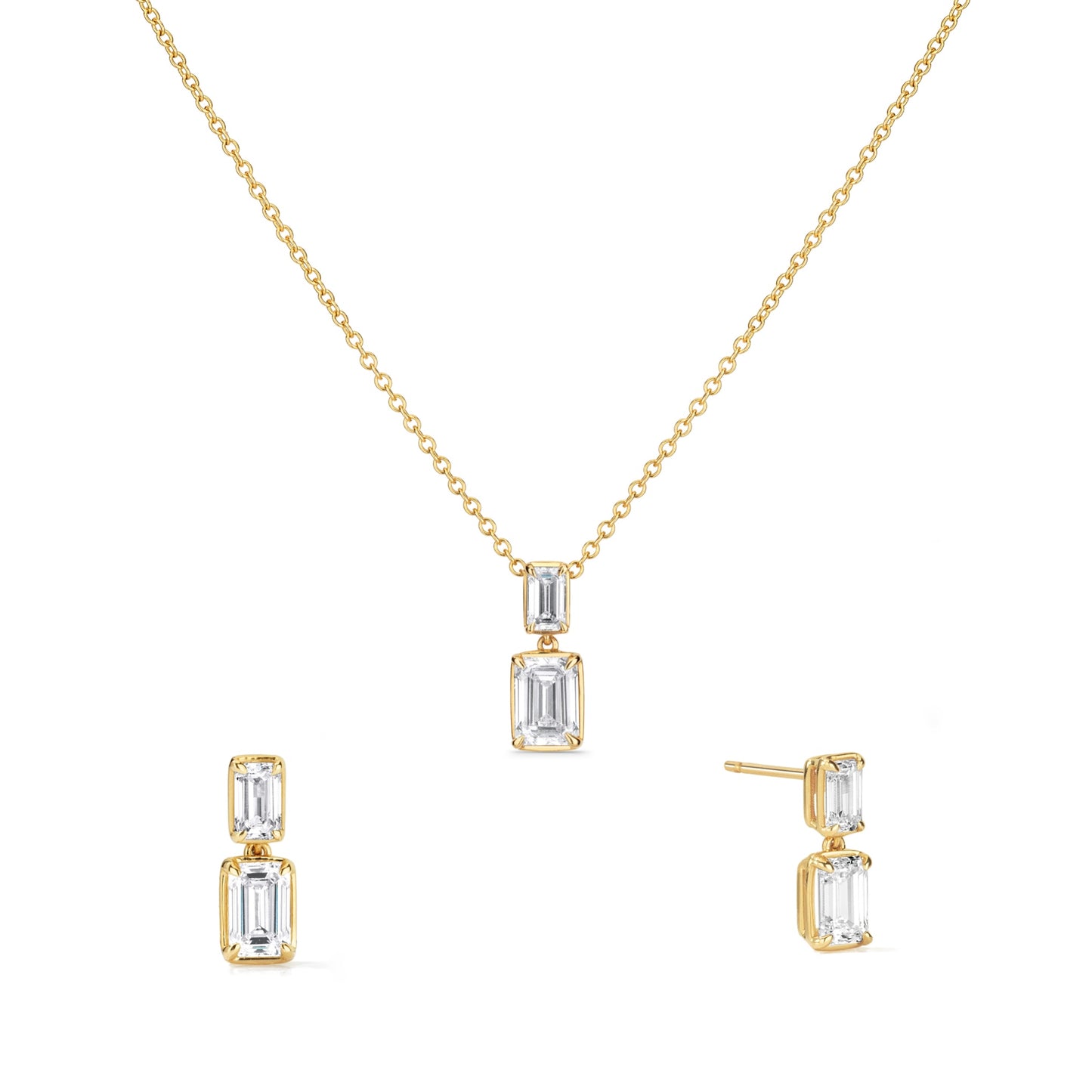 Double Emerald Yellow Gold Drop Set