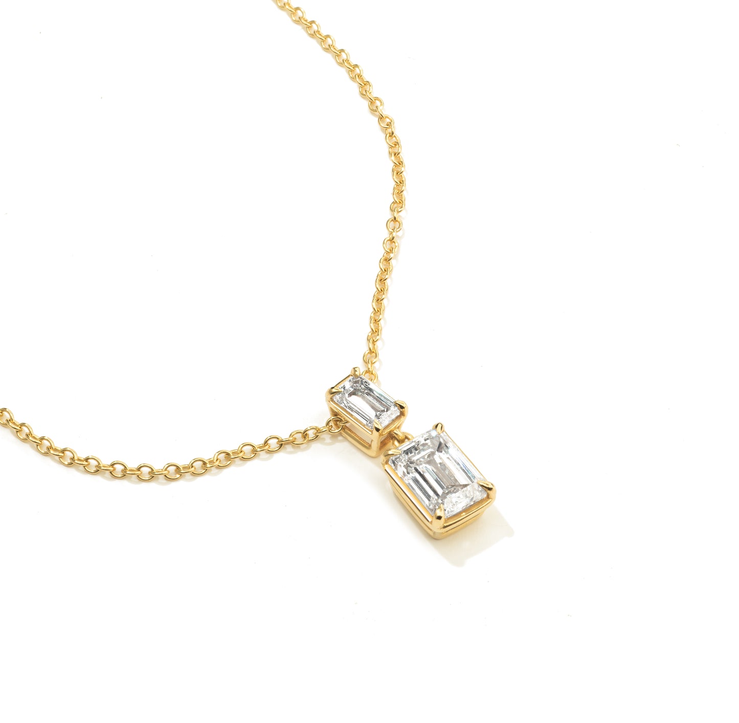 Double Emerald Yellow Gold Drop Necklace