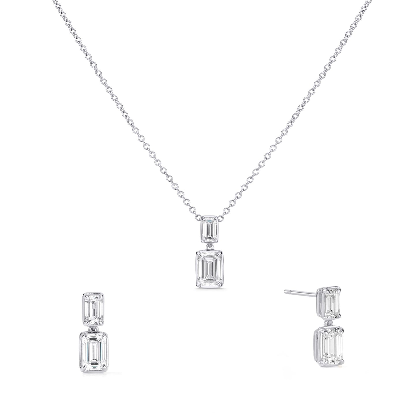 Double Emerald White Gold Drop Set