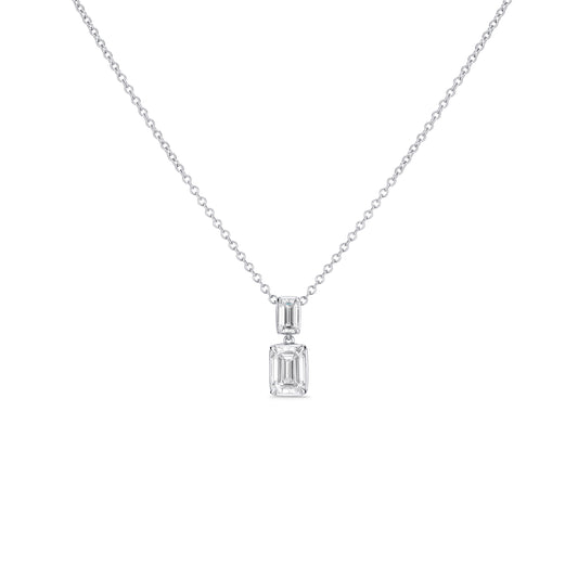 Double Emerald White Gold Drop Necklace