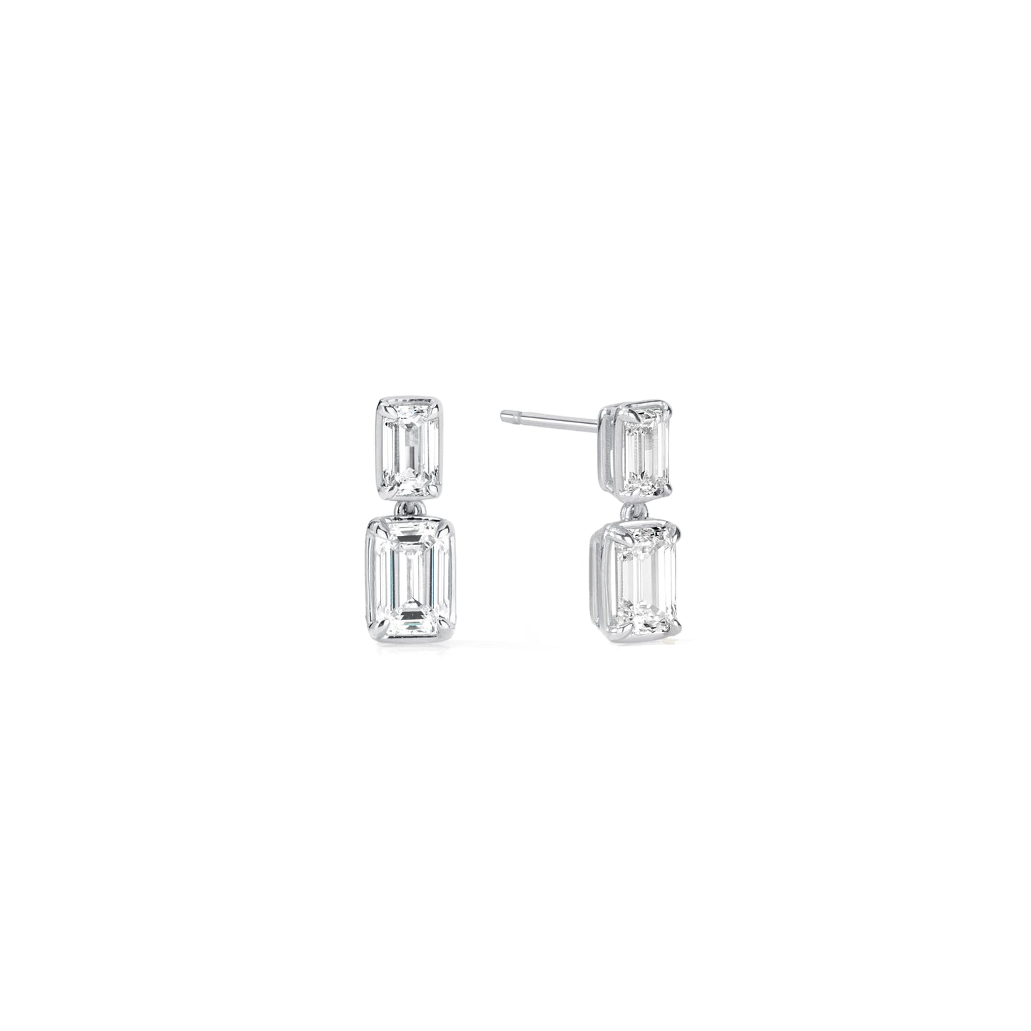 Double Emerald White Gold Drop Earrings