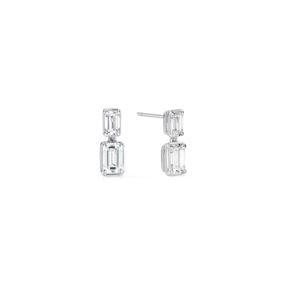 Double Emerald White Gold Drop Earrings