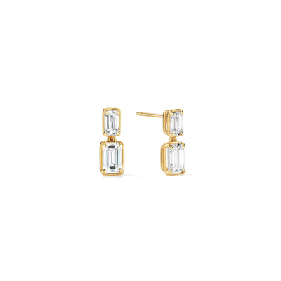 Double Emerald Yellow Gold Drop Earrings