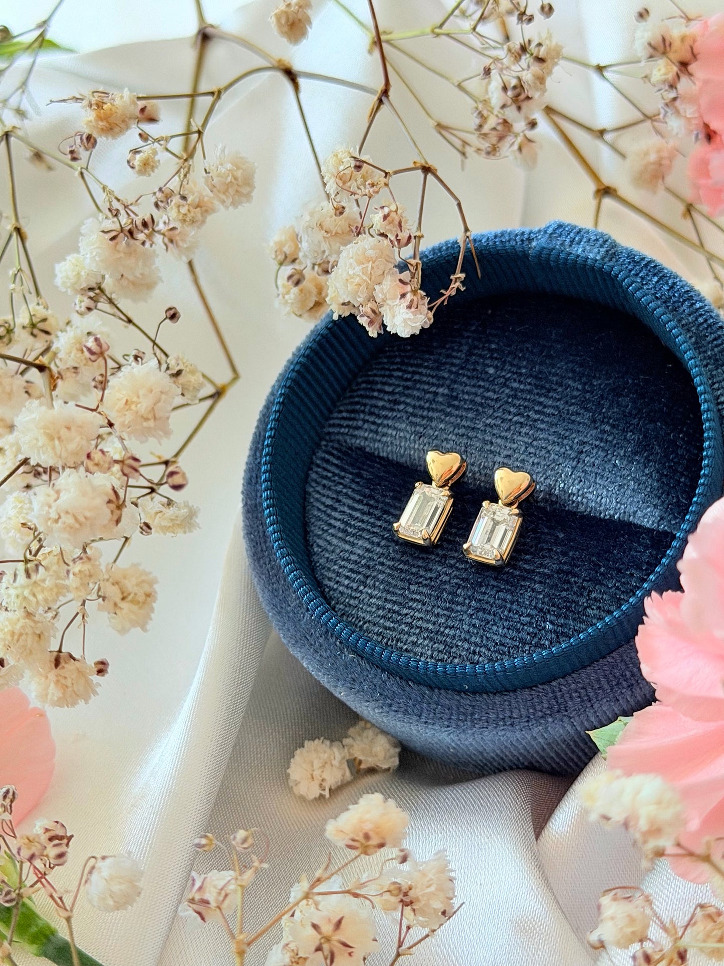 Heart Drop Yellow Gold Stud Earrings