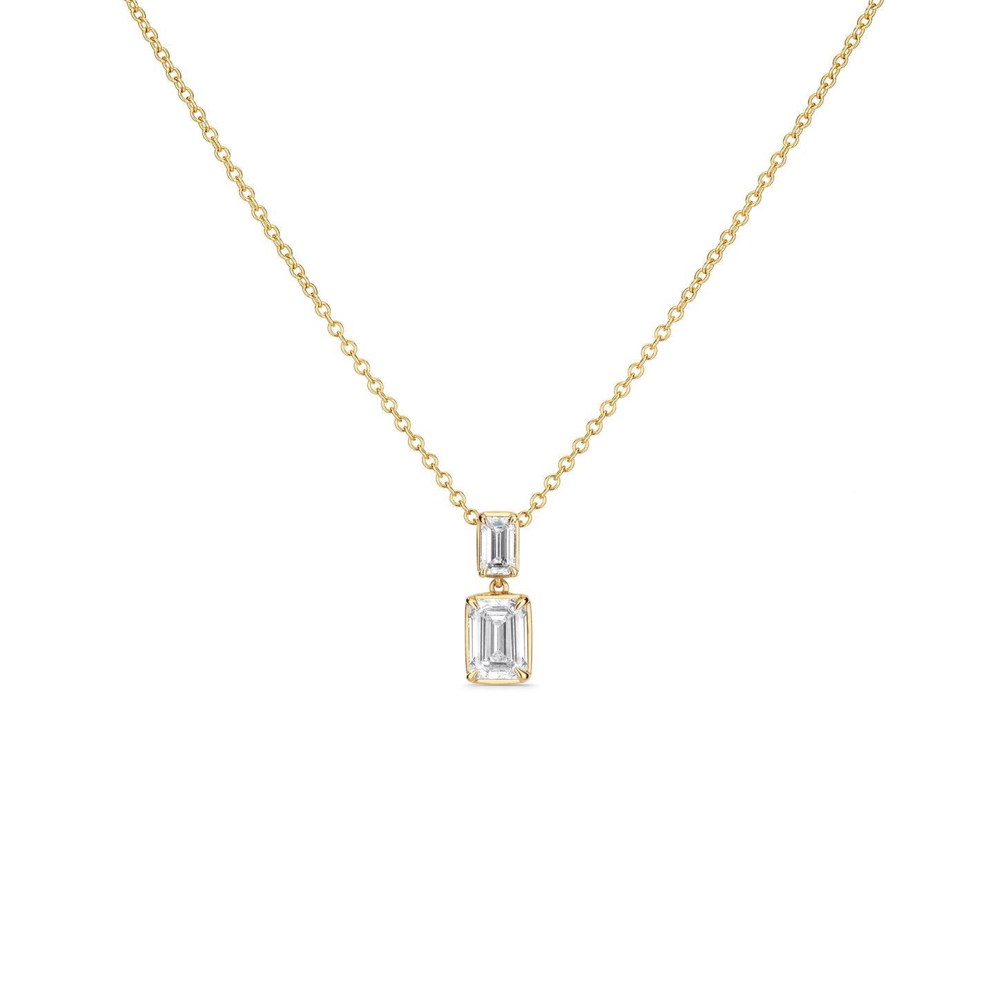 Double Emerald Yellow Gold Drop Necklace