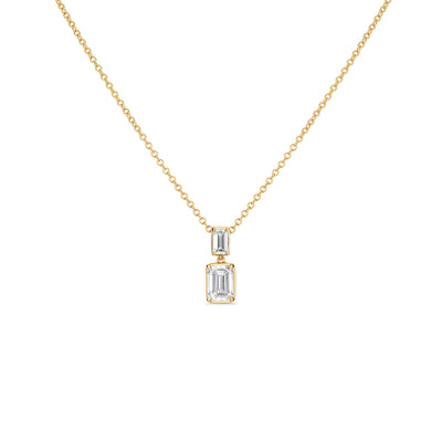 Double Emerald Yellow Gold Drop Necklace