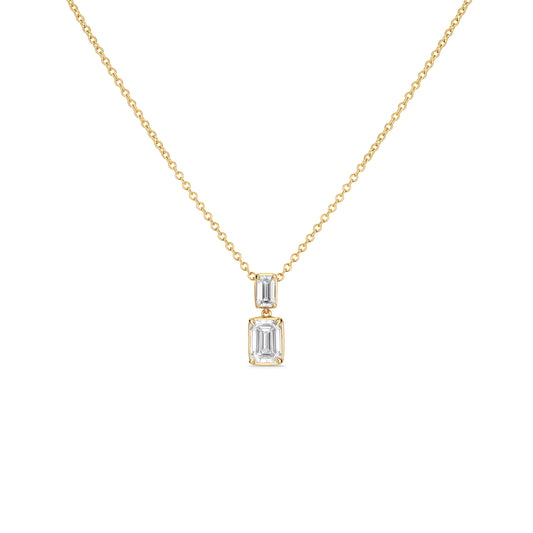 Double Emerald Yellow Gold Drop Necklace