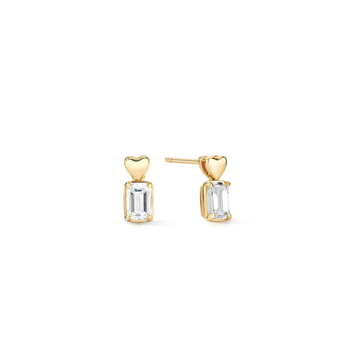Heart Drop Yellow Gold Stud Earrings