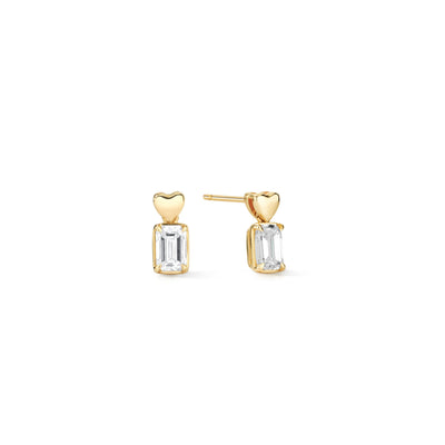 Heart Drop Yellow Gold Stud Earrings