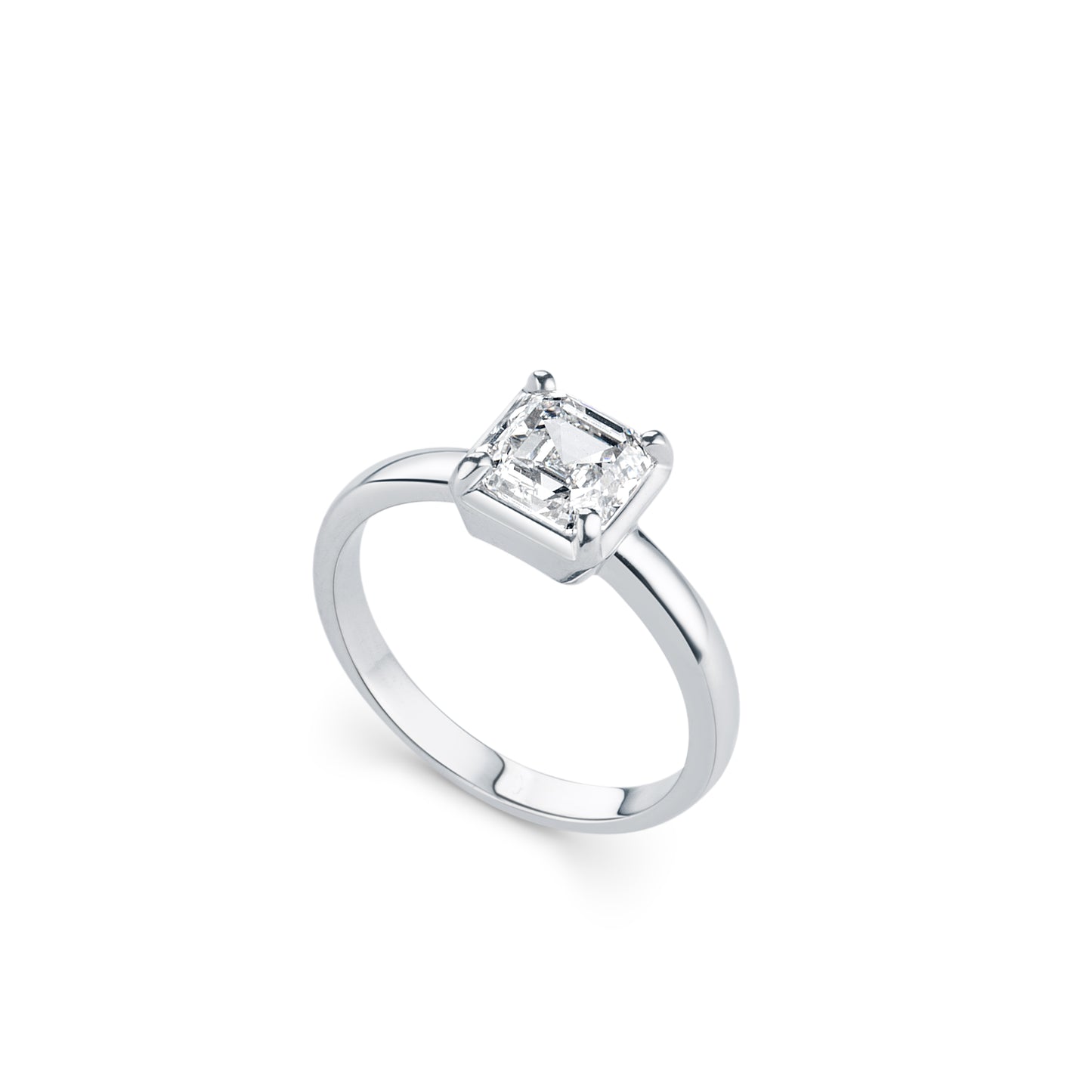 Asscher White Gold Solitaire Ring